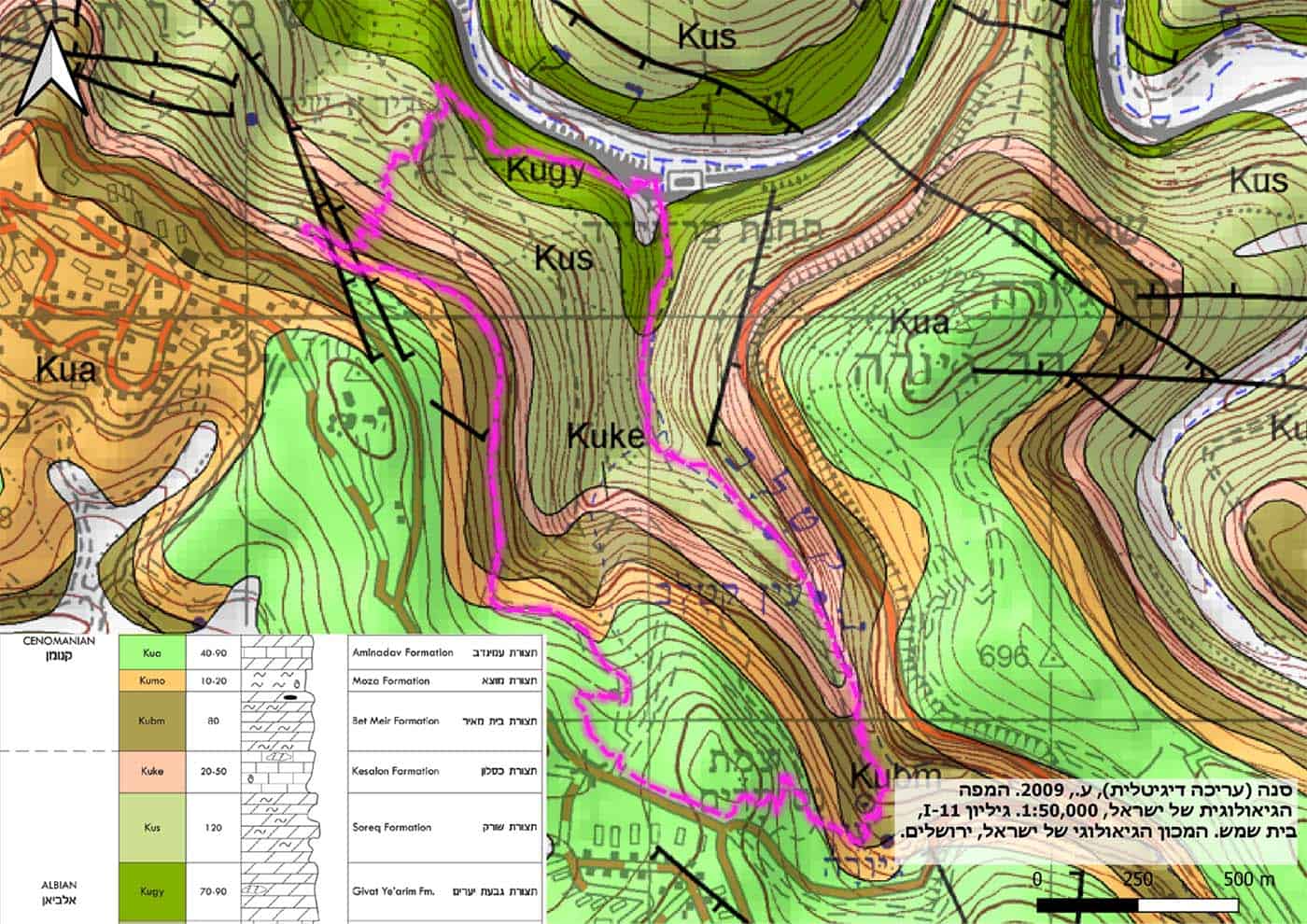 מפה גאולוגית של אגן נחל שורק