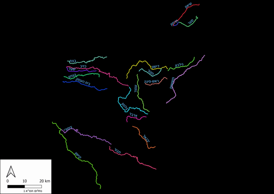 נחלי הצפון, וביניהם נחל דישון (גרפיקה: רתם אלינסון)