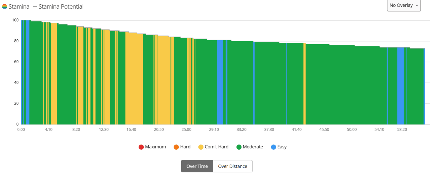 גרף Stamina של Garmin Connect לאורך אימון ריצה